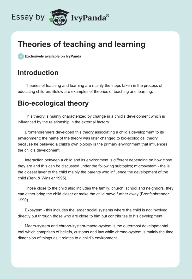 Theories of teaching and learning. Page 1