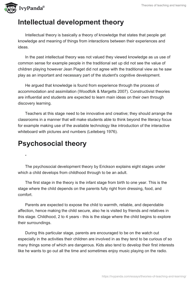 Theories of teaching and learning. Page 2