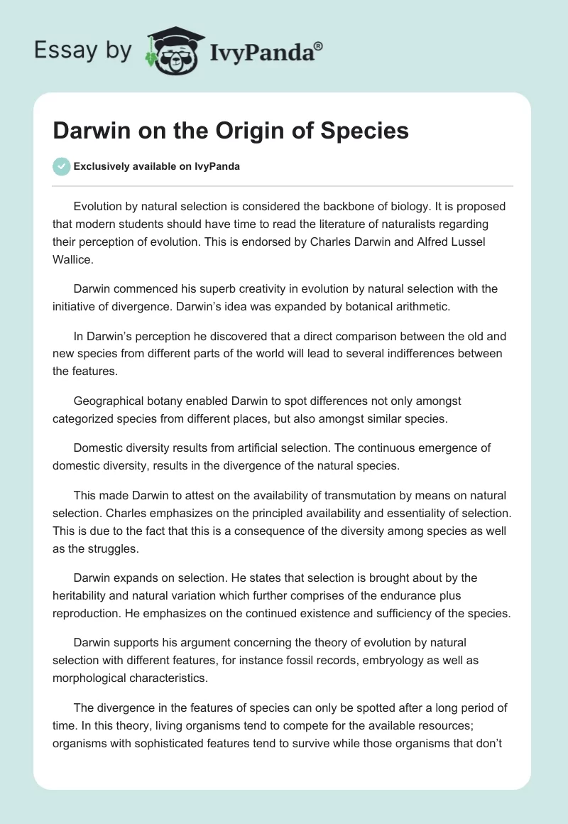 Darwin on the Origin of Species. Page 1