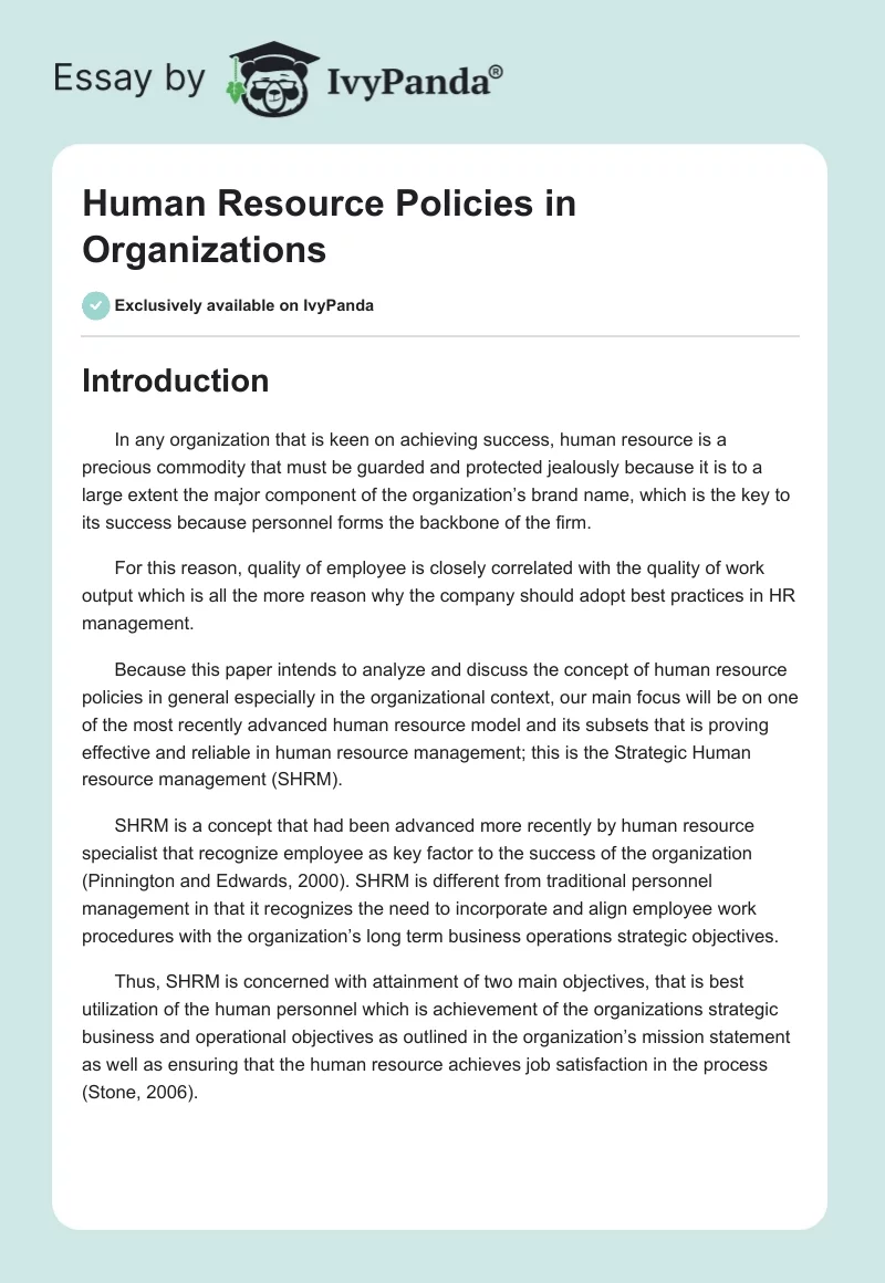 Human Resource Policies in Organizations. Page 1