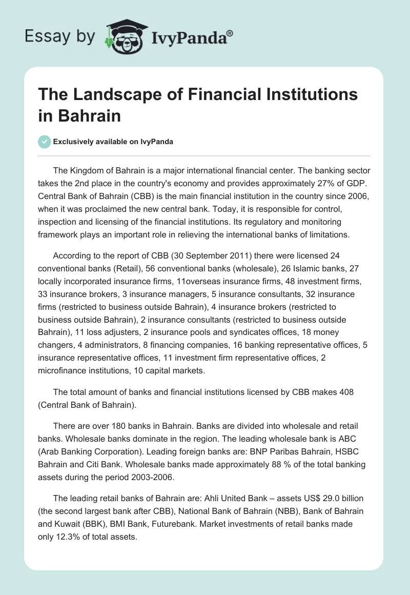 The Landscape of Financial Institutions in Bahrain. Page 1