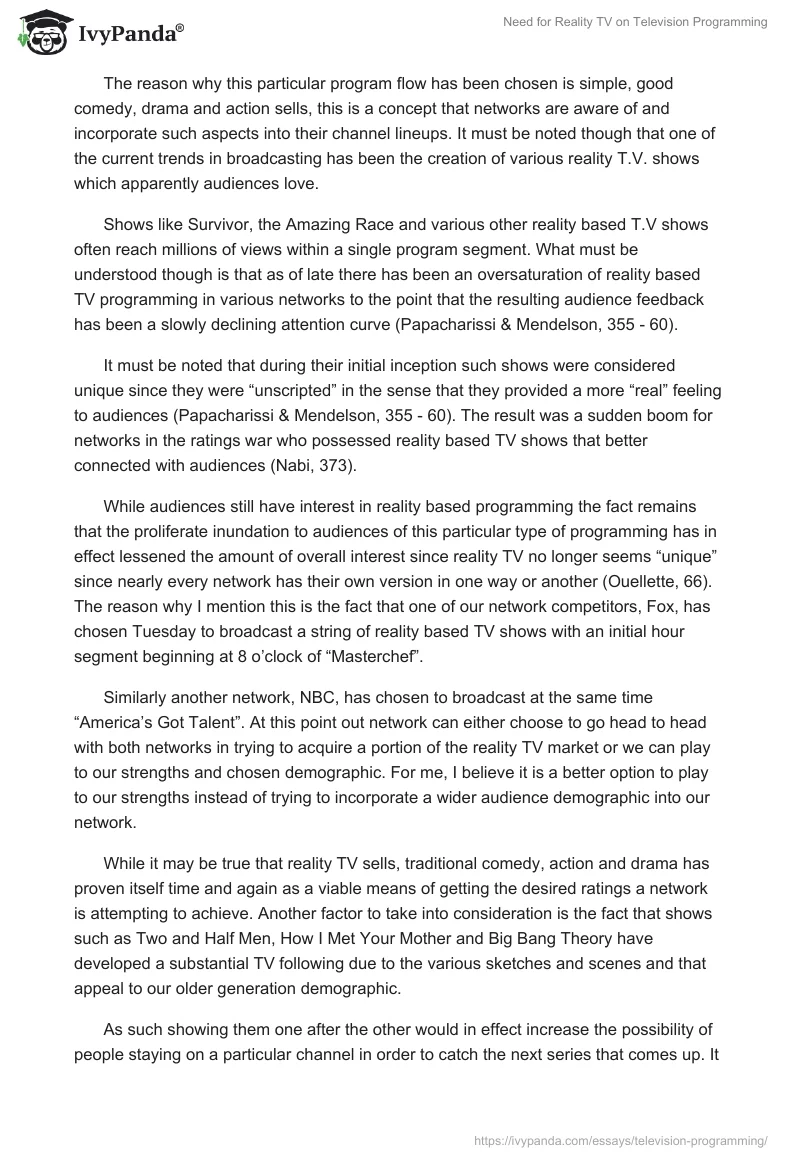 Need for Reality TV on Television Programming. Page 2