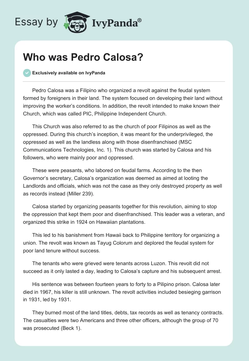 Who was Pedro Calosa?. Page 1