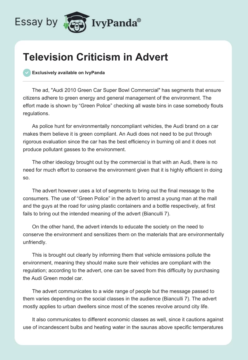 Television Criticism in Advert. Page 1