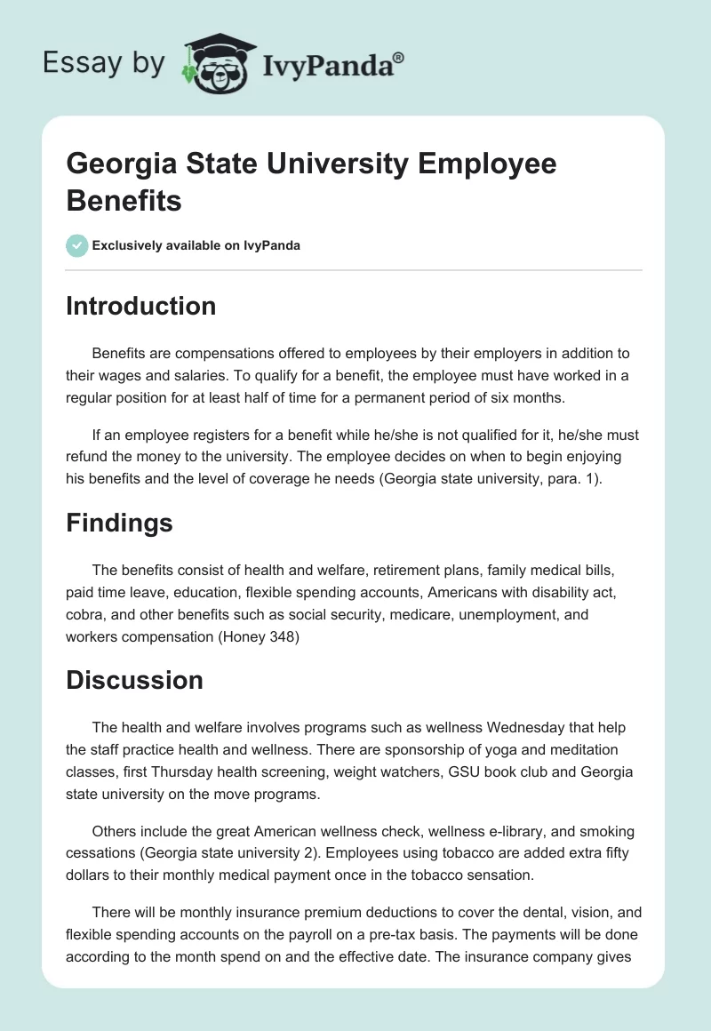 Georgia State University Employee Benefits. Page 1