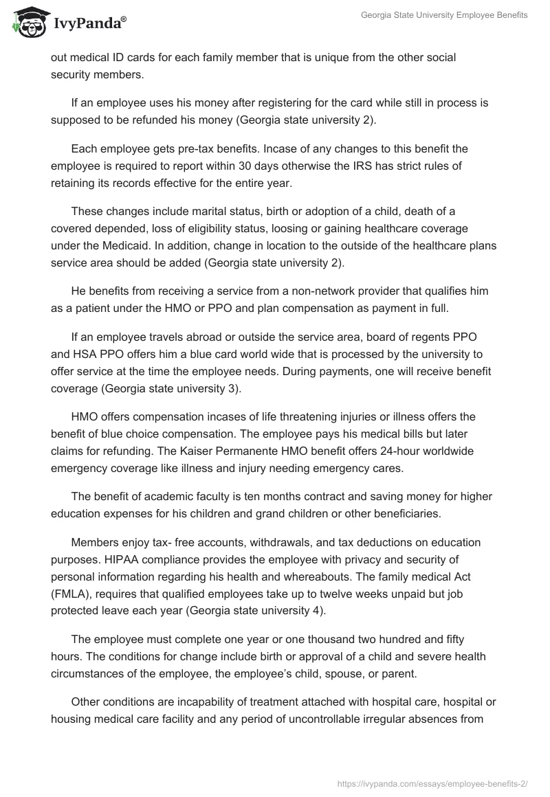 Georgia State University Employee Benefits. Page 2