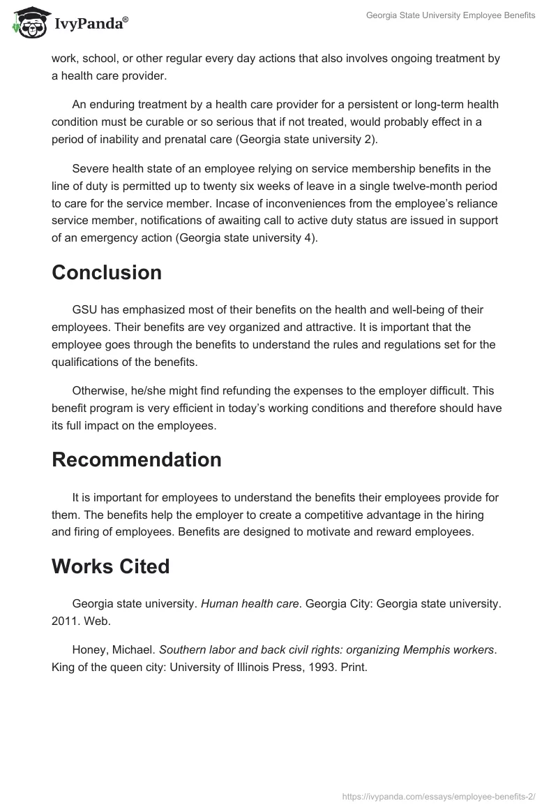 Georgia State University Employee Benefits. Page 3