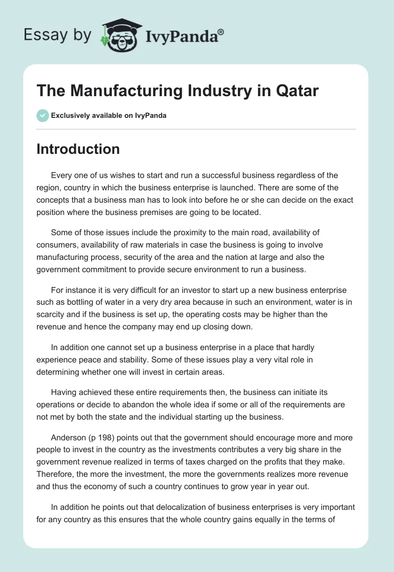 The Manufacturing Industry in Qatar. Page 1