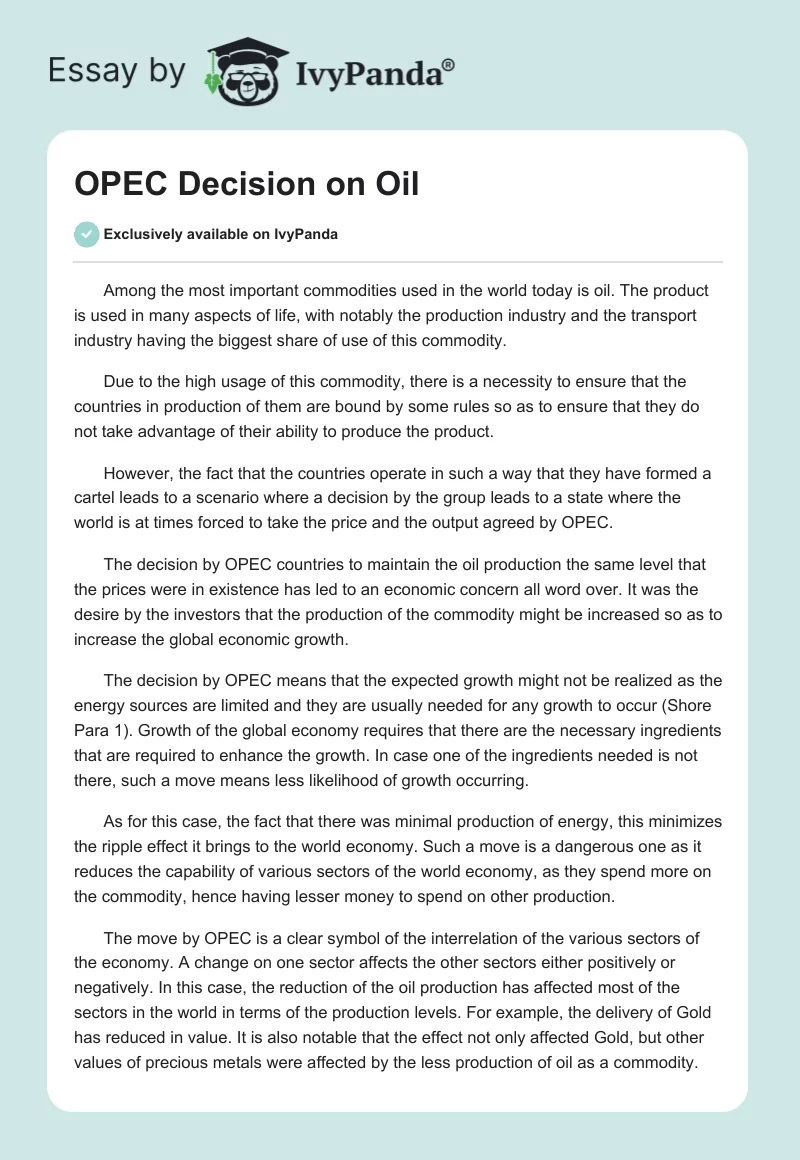 OPEC Decision on Oil. Page 1