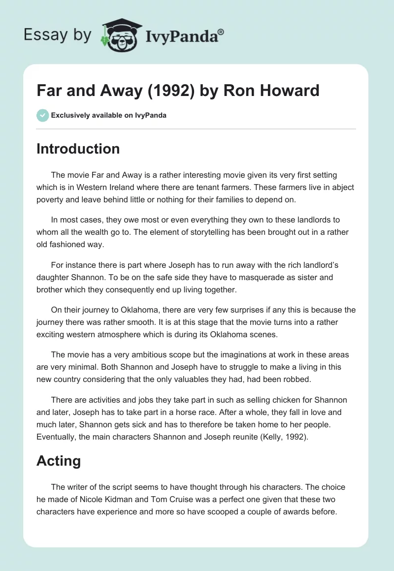 "Far and Away" (1992) by Ron Howard. Page 1