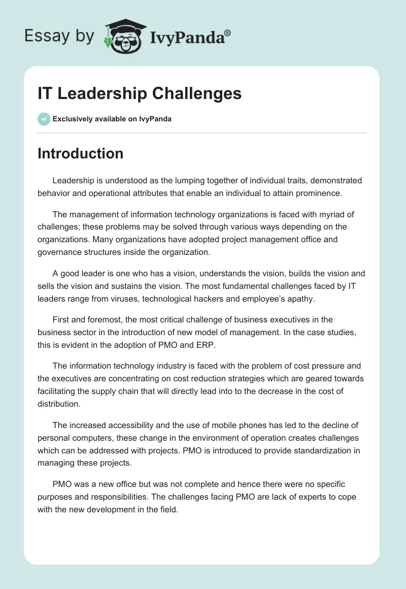 IT Leadership Challenges. Page 1