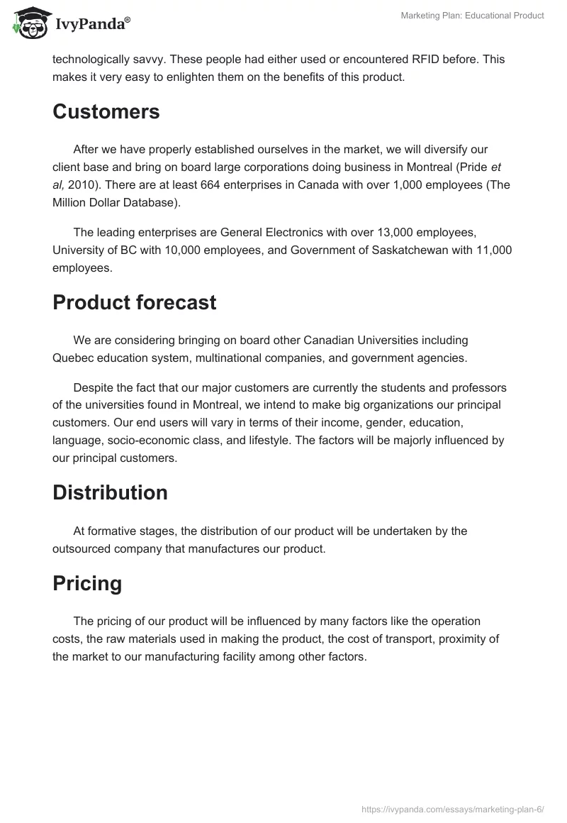 Marketing Plan: Educational Product. Page 2