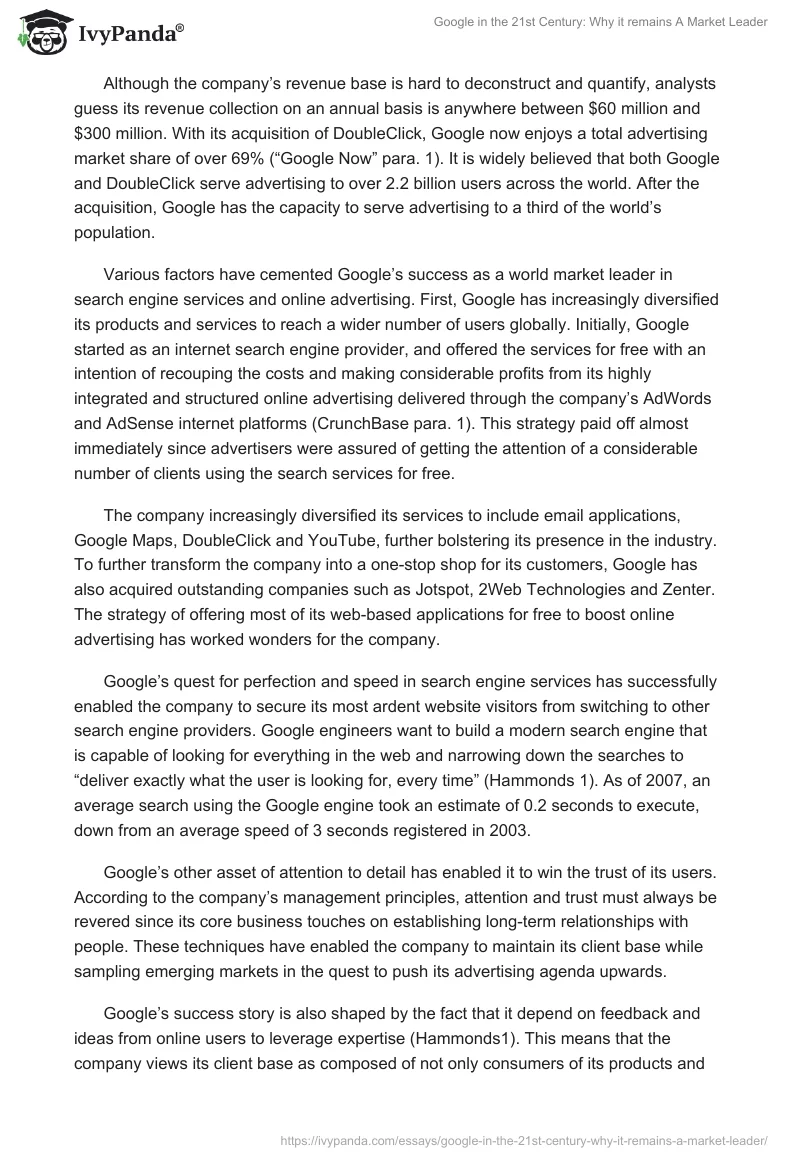 Google in the 21st Century: Why it remains A Market Leader. Page 2