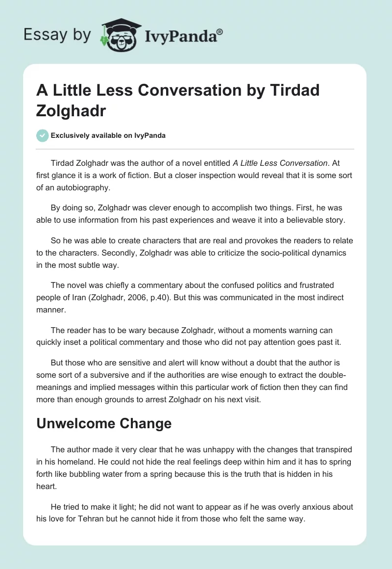 "A Little Less Conversation" by Tirdad Zolghadr. Page 1