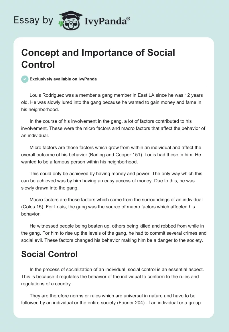 Concept and Importance of Social Control. Page 1