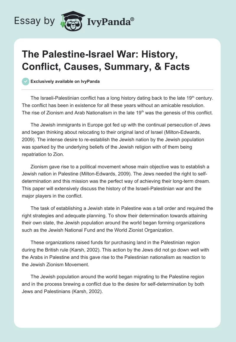 The Palestine-Israel War: History, Conflict, Causes, Summary, & Facts. Page 1