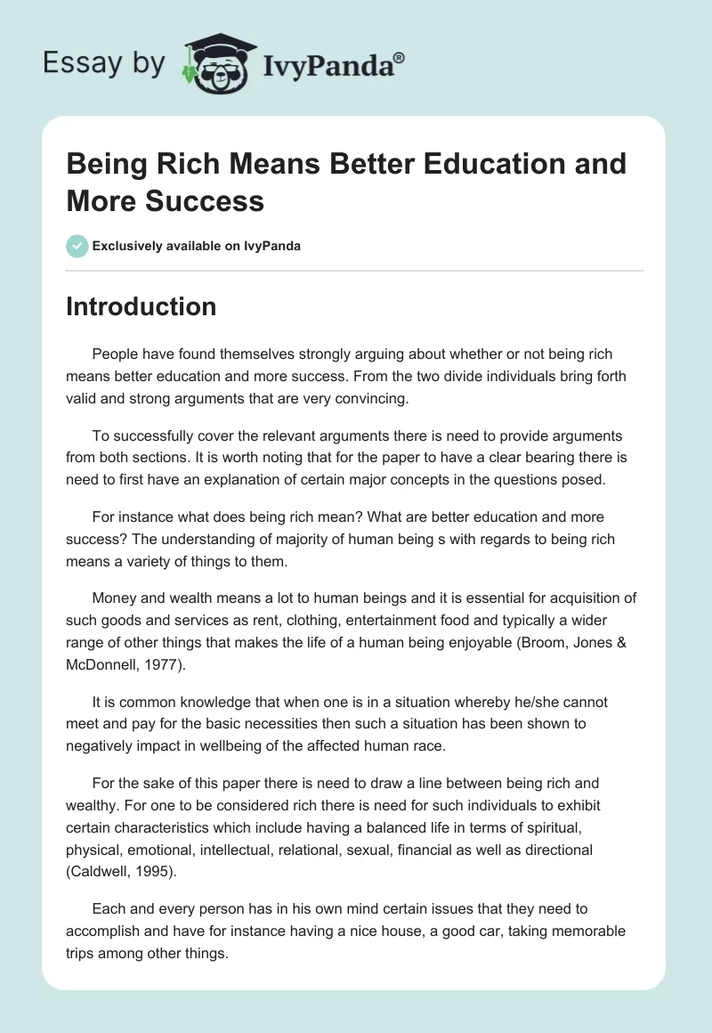 Being Rich Means Better Education and More Success. Page 1