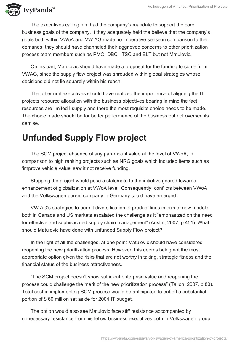 Volkswagen of America: Prioritization of Projects. Page 2