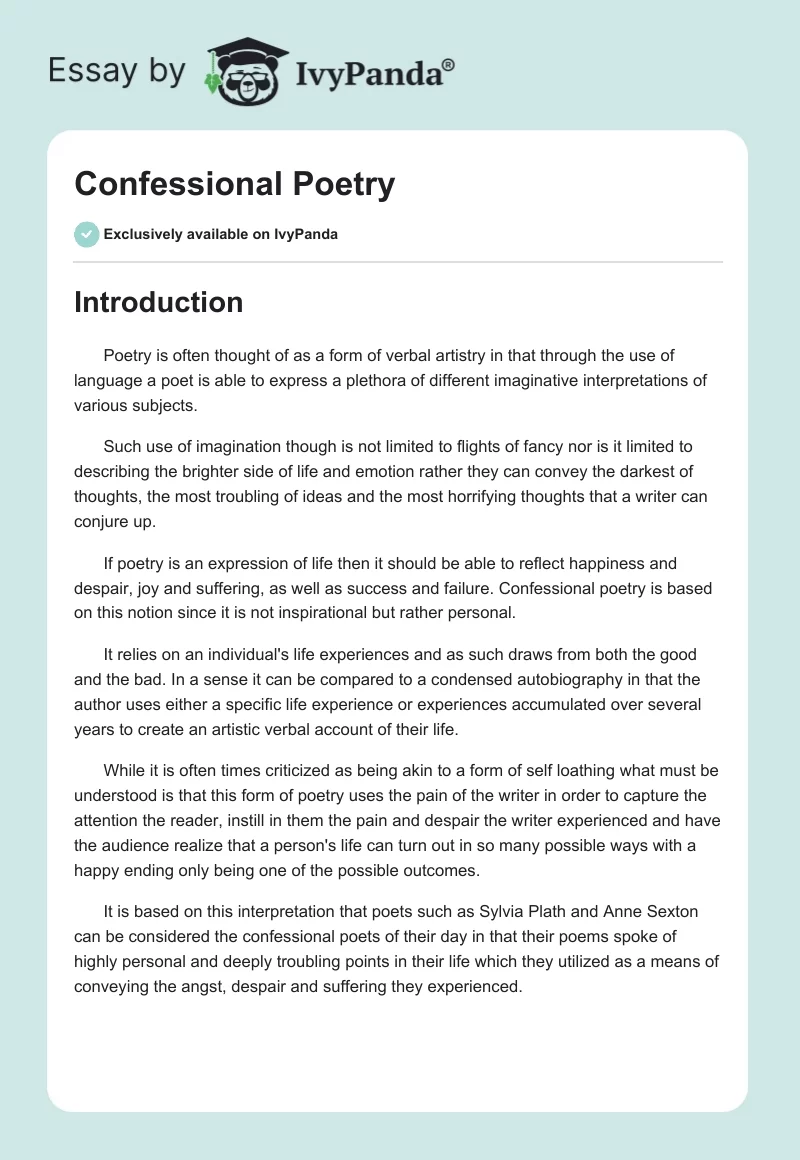 an essay on confessional poetry