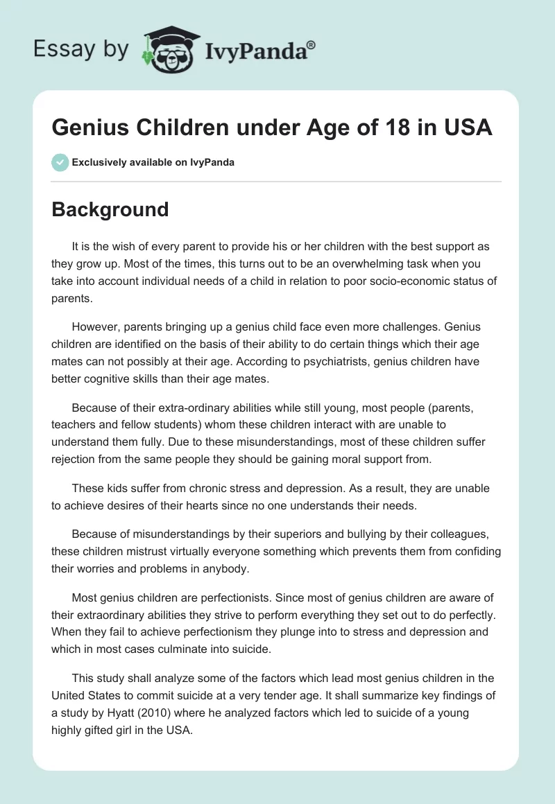 Genius Children under Age of 18 in USA. Page 1
