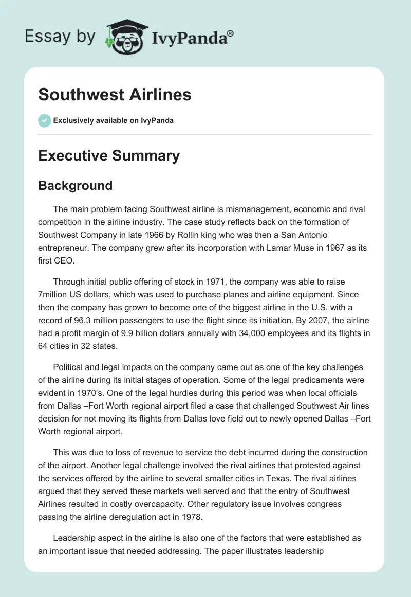 Southwest Airlines. Page 1