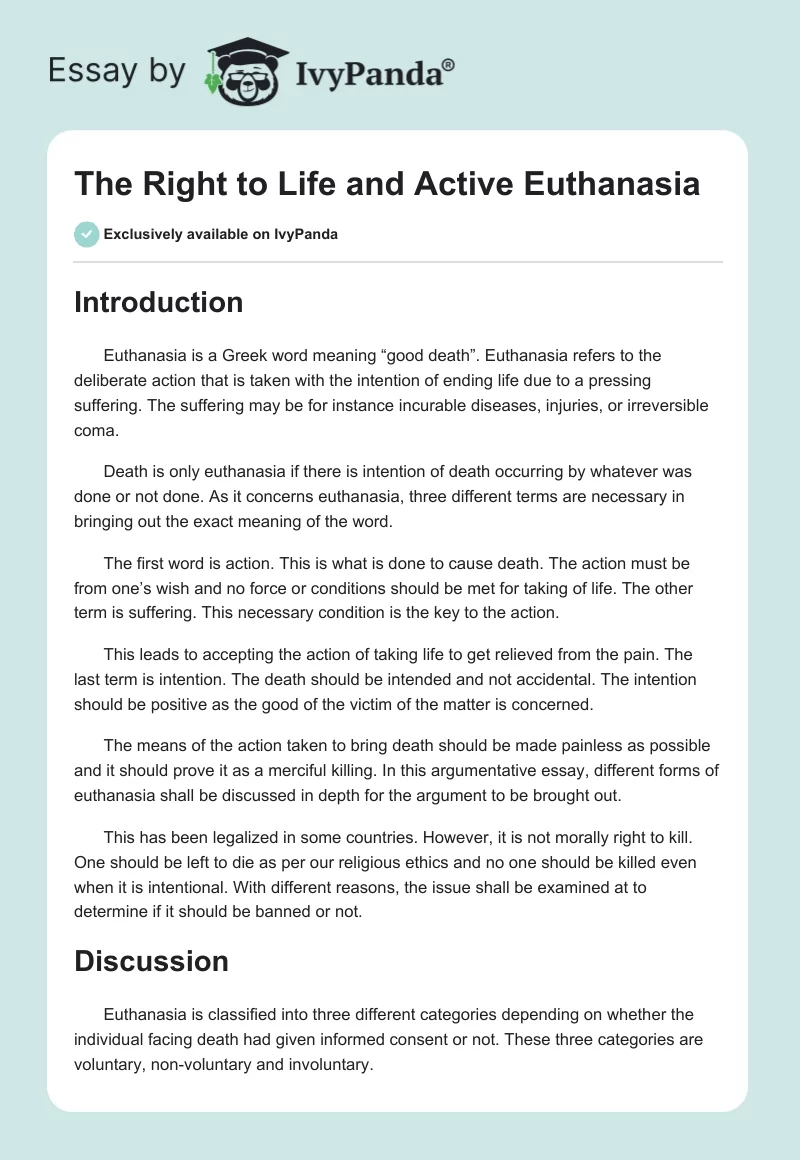 The Right to Life and Active Euthanasia. Page 1