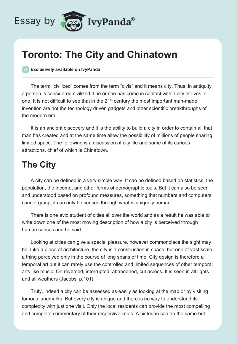Toronto: The City and Chinatown. Page 1