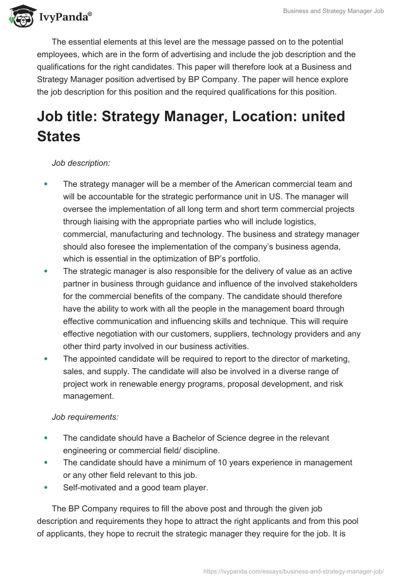 Business and Strategy Manager Job. Page 2