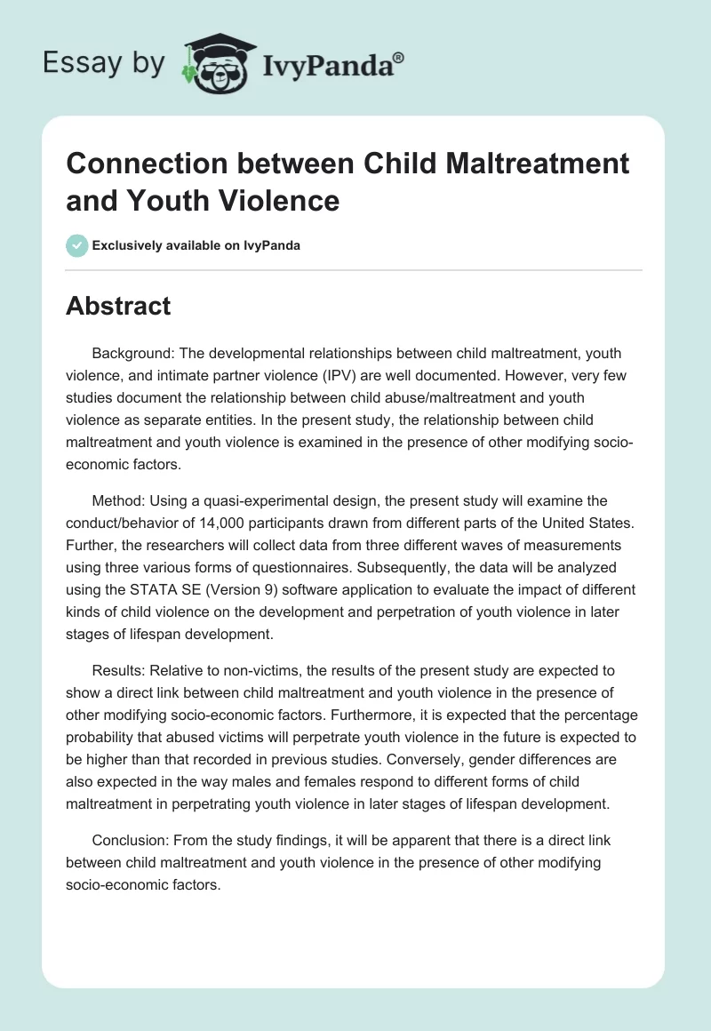 Connection Between Child Maltreatment and Youth Violence. Page 1