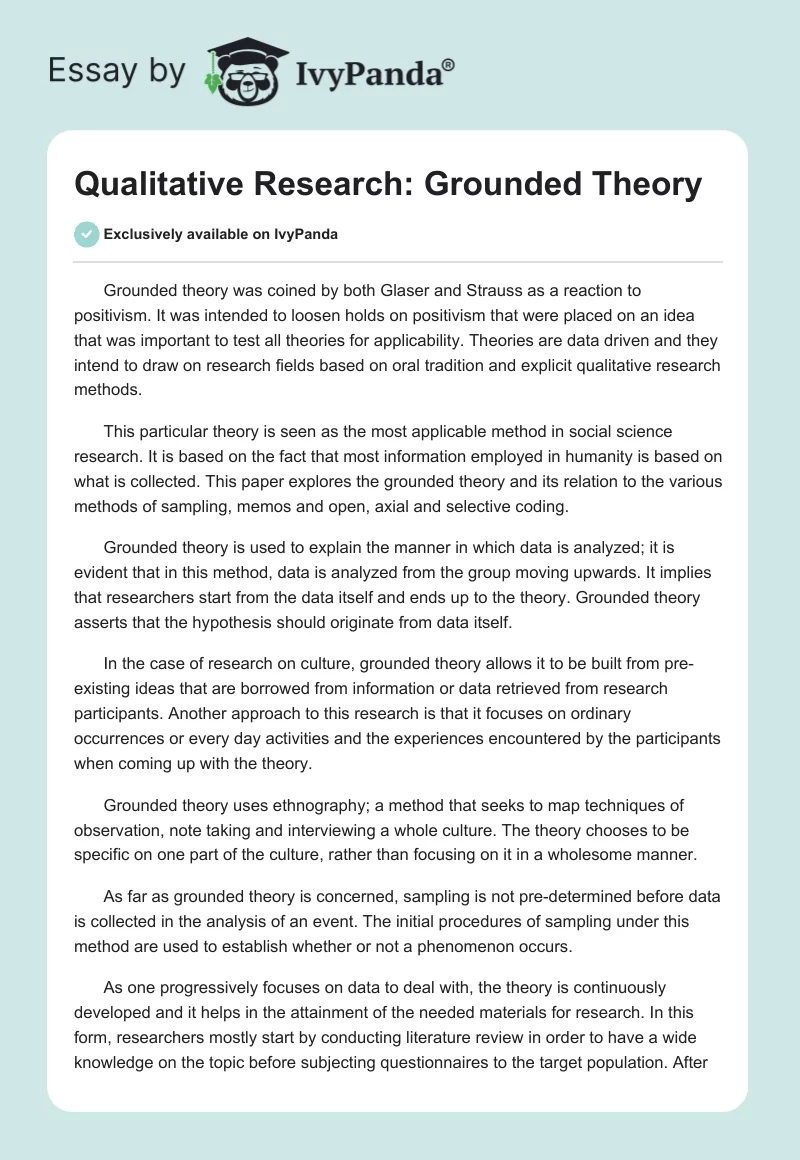 Qualitative Research: Grounded Theory. Page 1