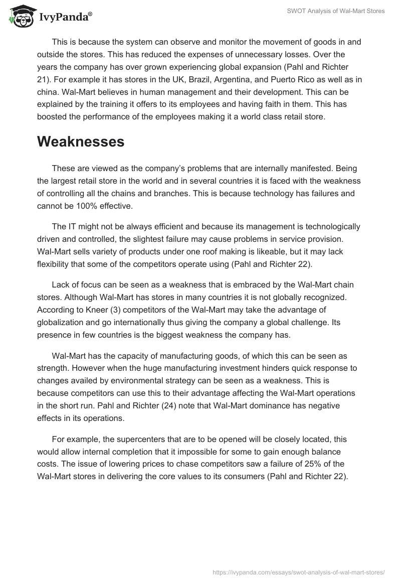 SWOT Analysis of Wal-Mart Stores. Page 3