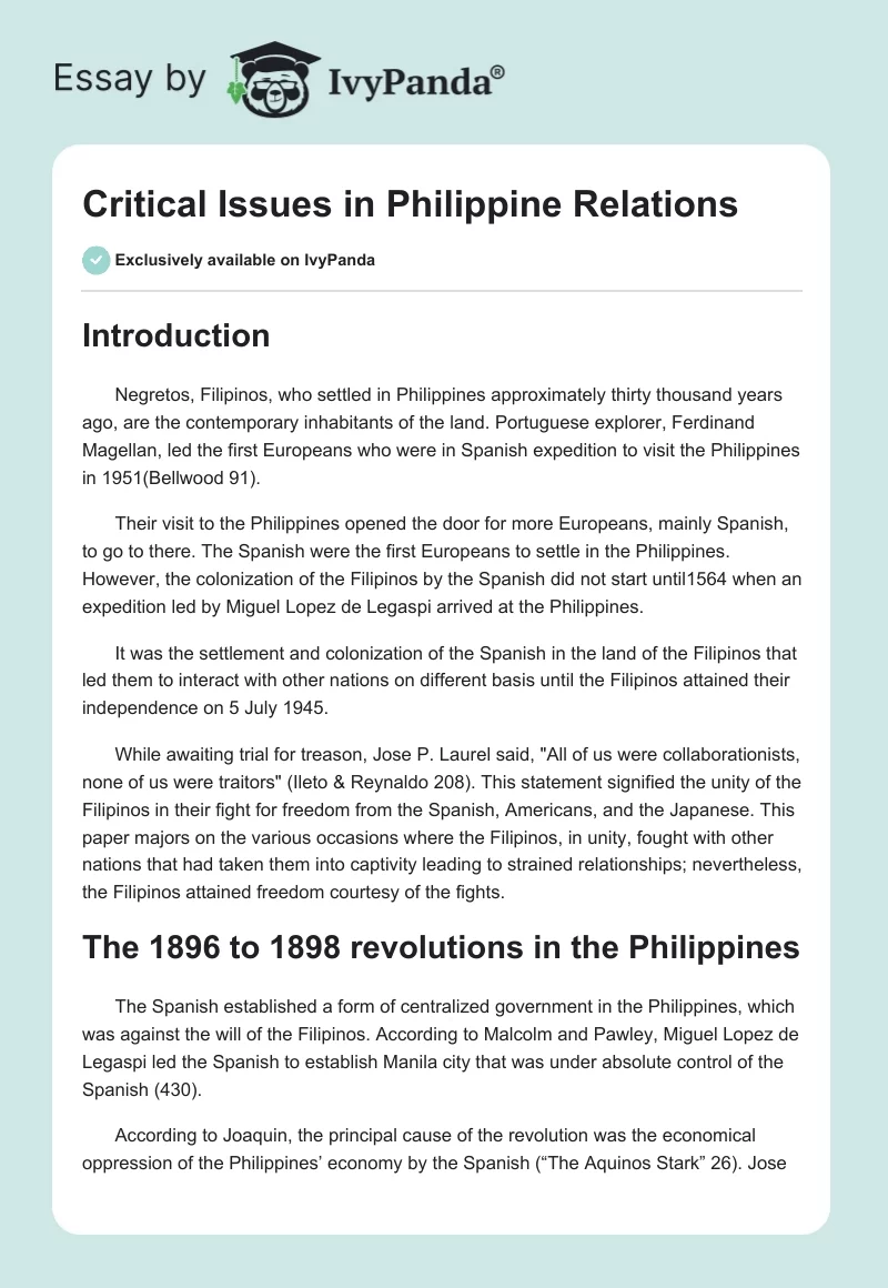 Critical Issues in Philippine Relations. Page 1