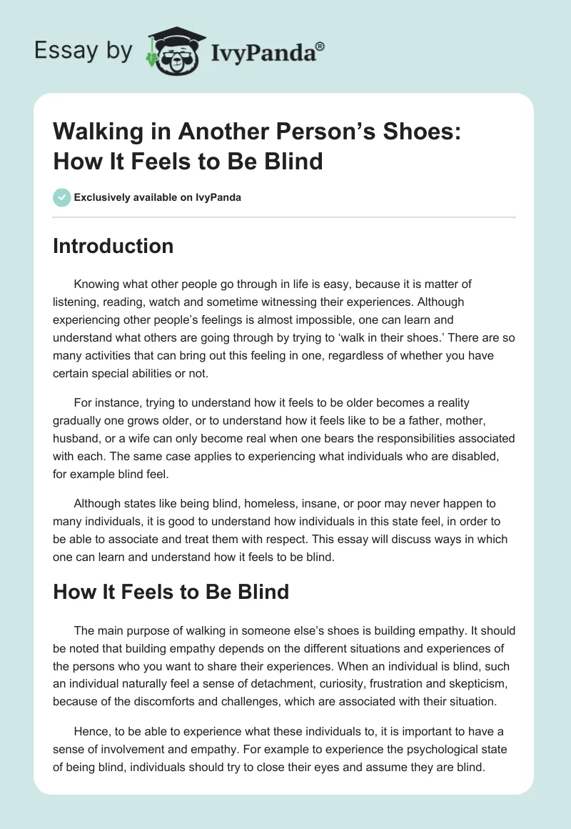 Walking in Another Person’s Shoes: How It Feels to Be Blind. Page 1