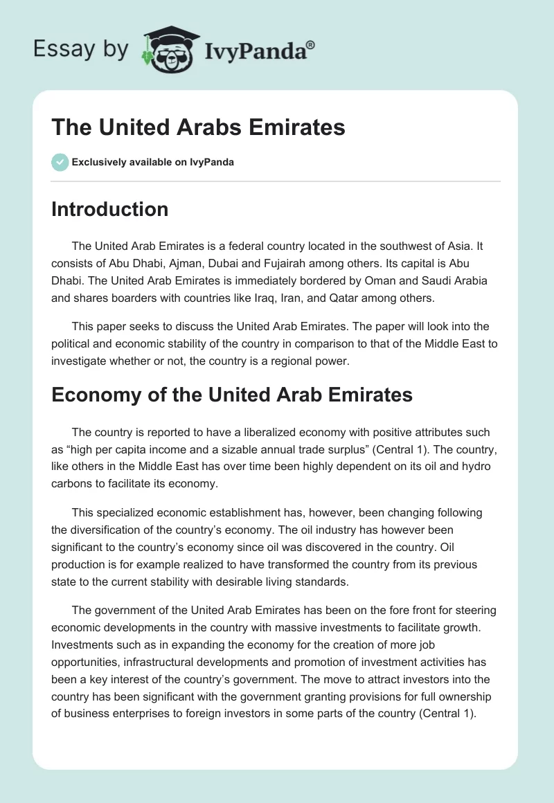 The United Arabs Emirates. Page 1