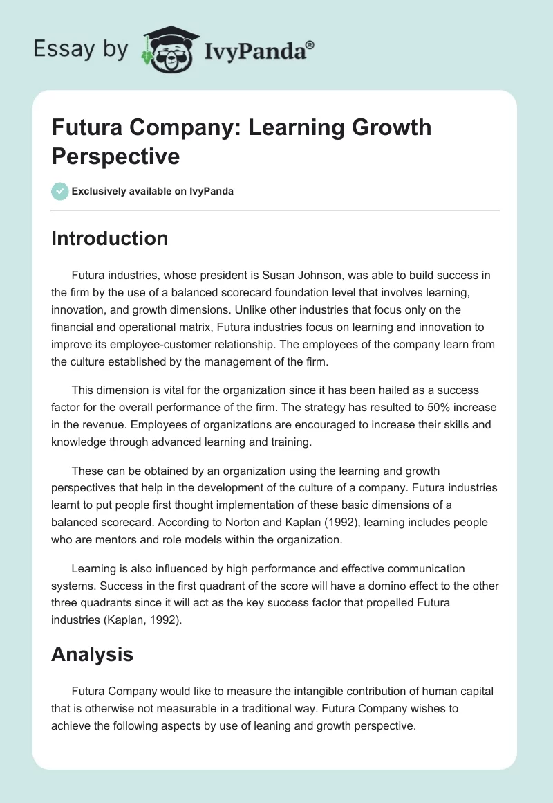 Futura Company: Learning Growth Perspective. Page 1