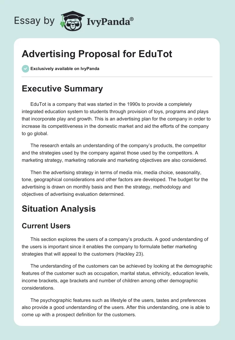 Advertising Proposal for EduTot. Page 1