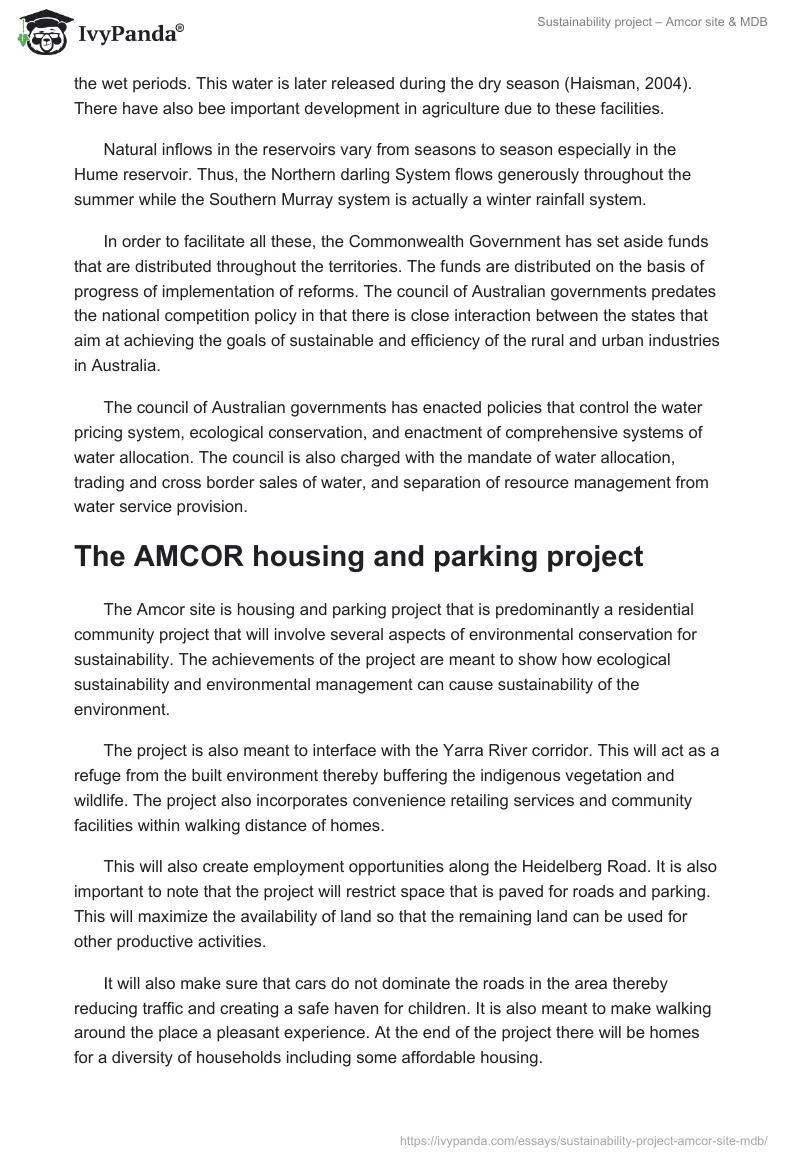 Sustainability project – Amcor site & MDB. Page 2