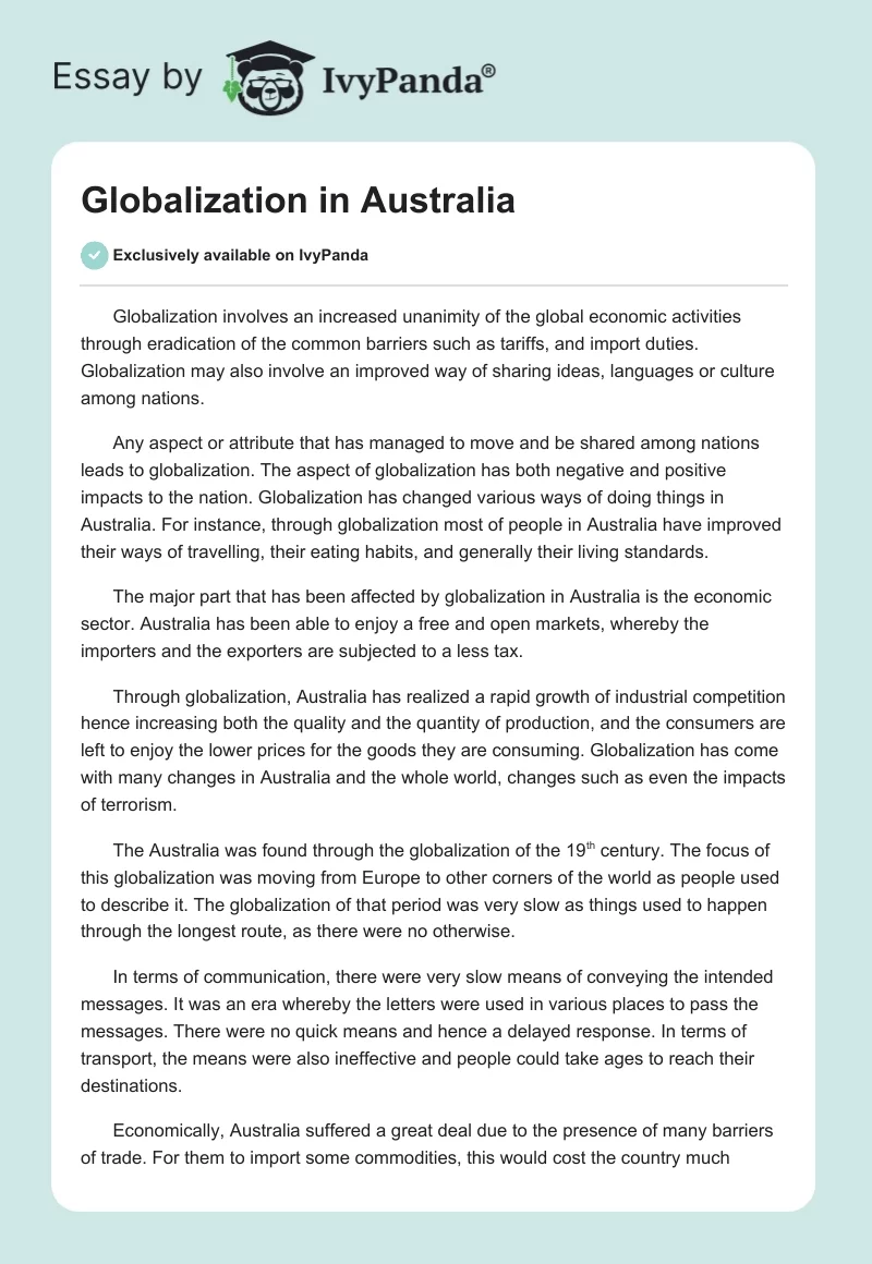 Globalization in Australia. Page 1