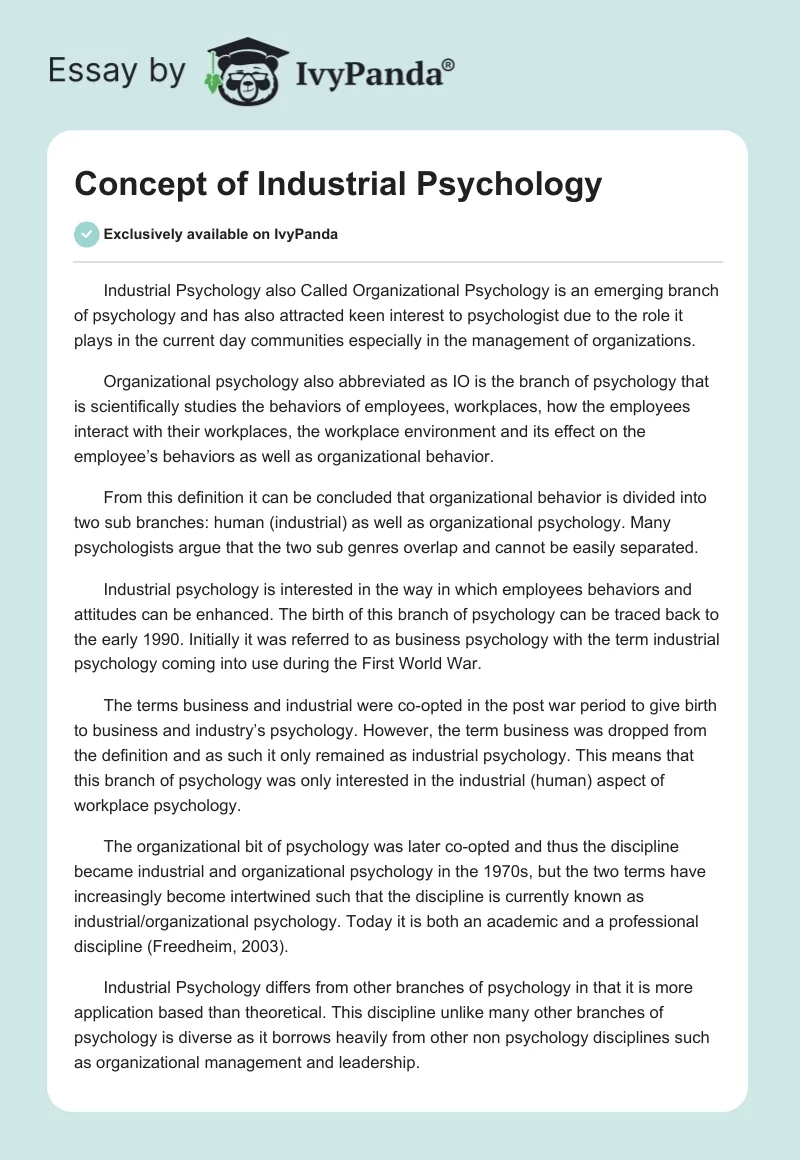 Concept of Industrial Psychology. Page 1