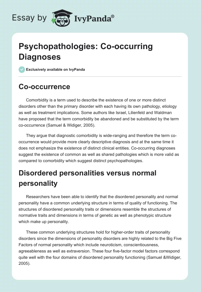 Psychopathologies: Co-occurring Diagnoses. Page 1