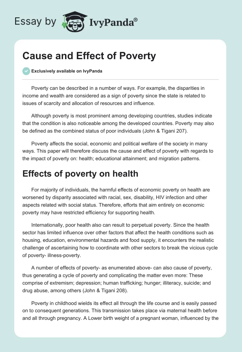 Cause and Effect of Poverty. Page 1