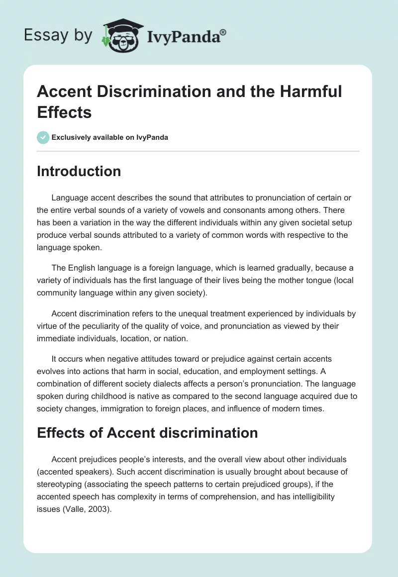 Accent Discrimination and the Harmful Effects. Page 1