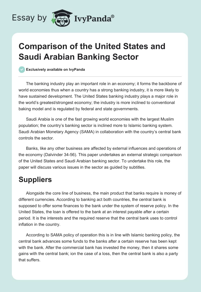 Comparison of the United States and Saudi Arabian Banking Sector. Page 1