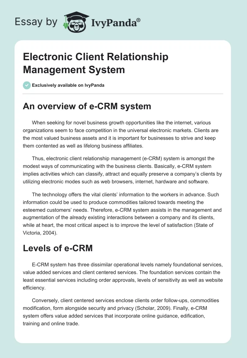 Electronic Client Relationship Management System. Page 1