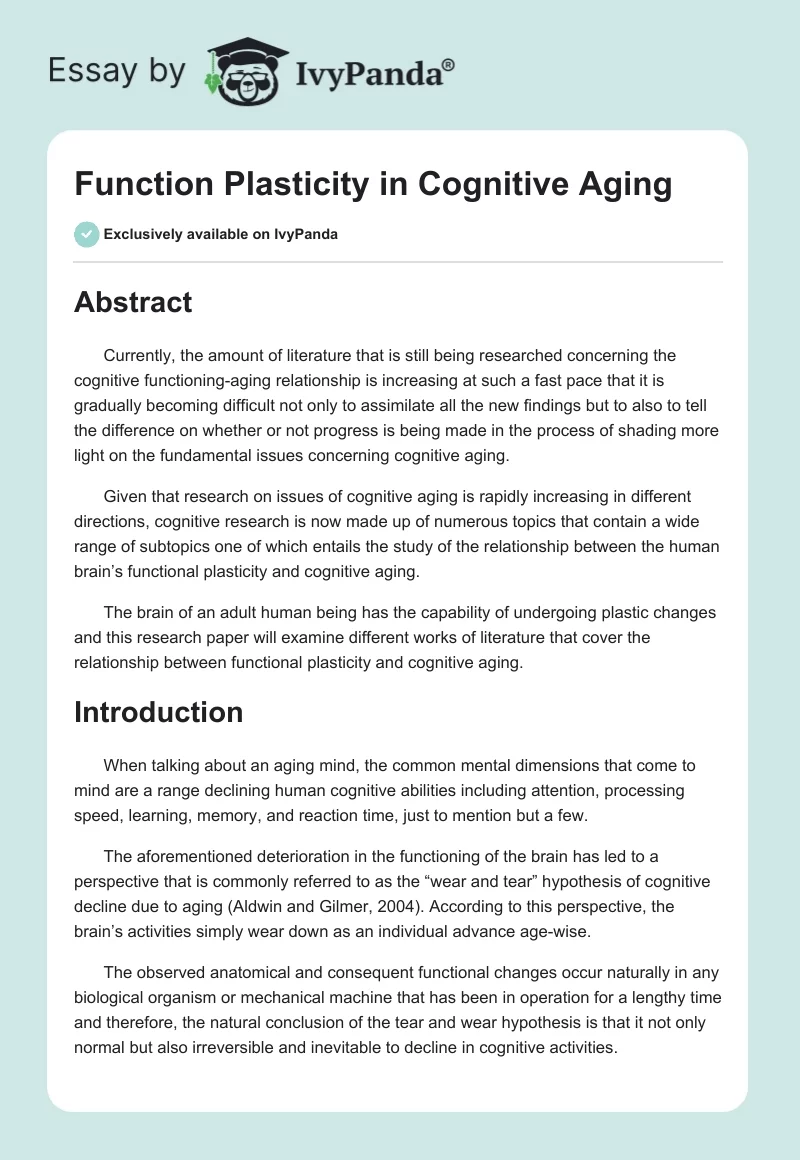 Function Plasticity in Cognitive Aging. Page 1