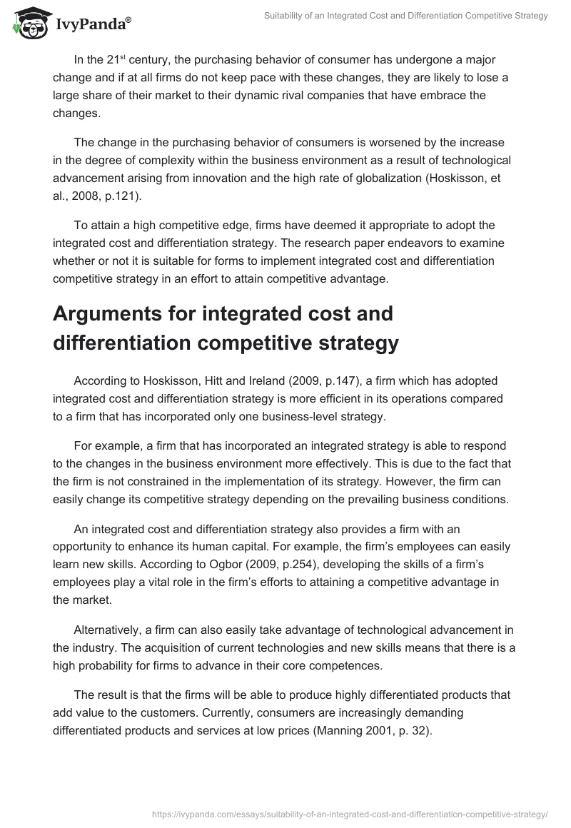 Suitability of an Integrated Cost and Differentiation Competitive Strategy. Page 2