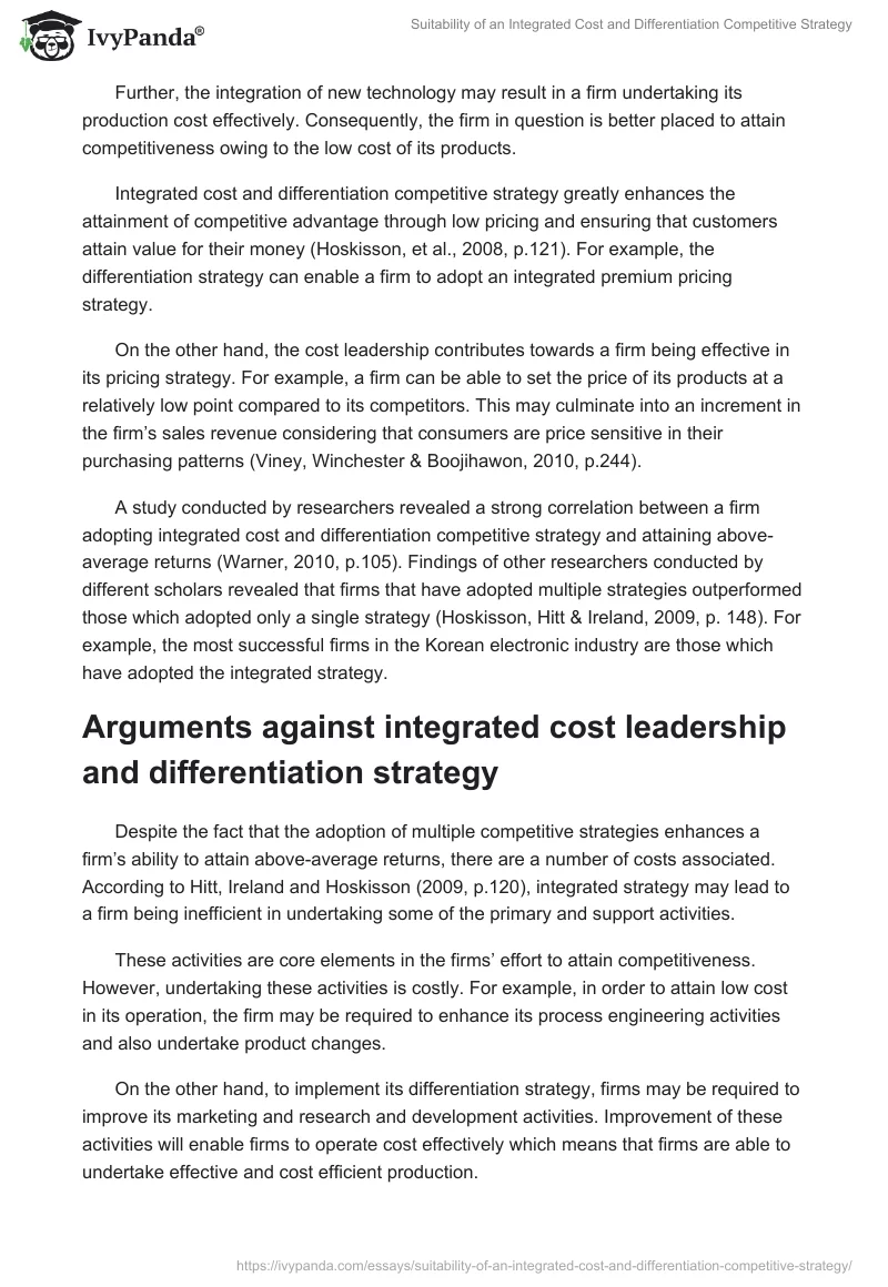 Suitability of an Integrated Cost and Differentiation Competitive Strategy. Page 3