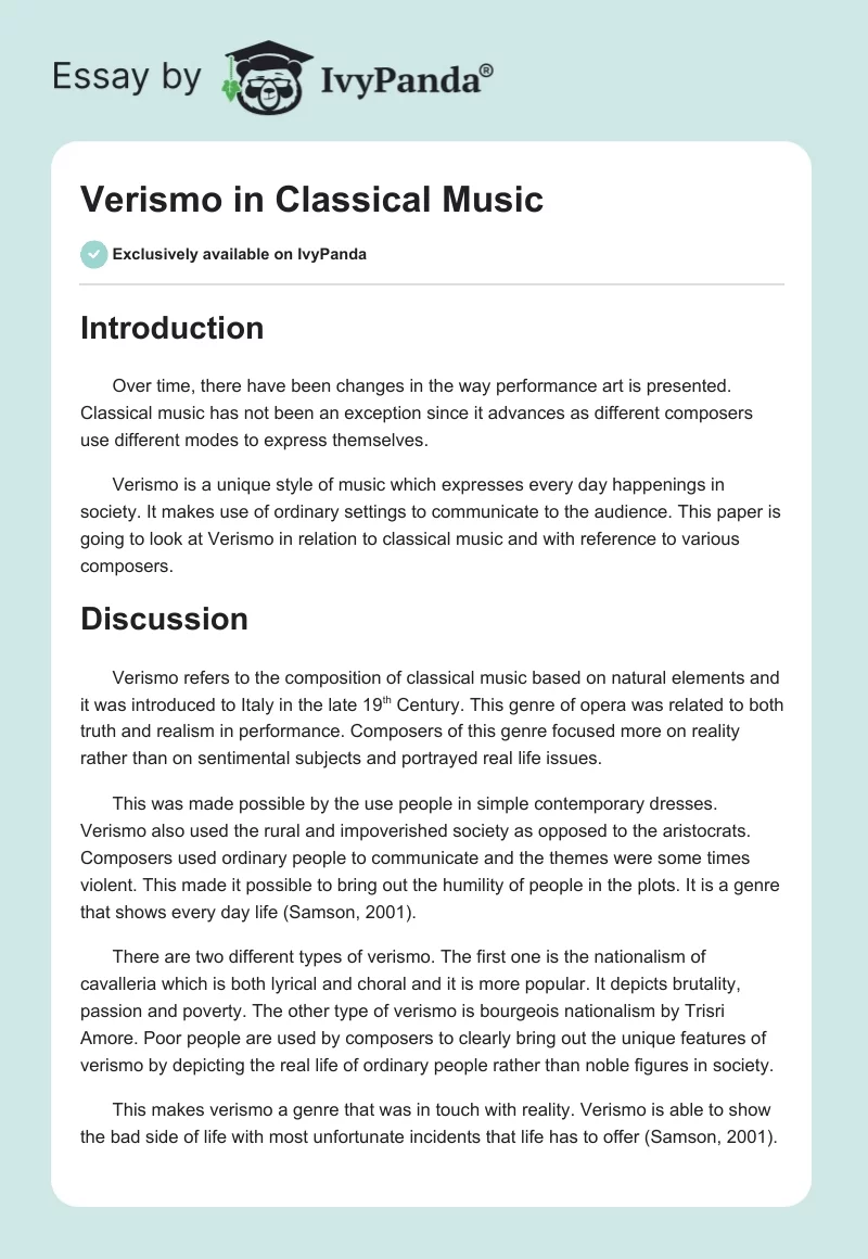 Verismo in Classical Music. Page 1