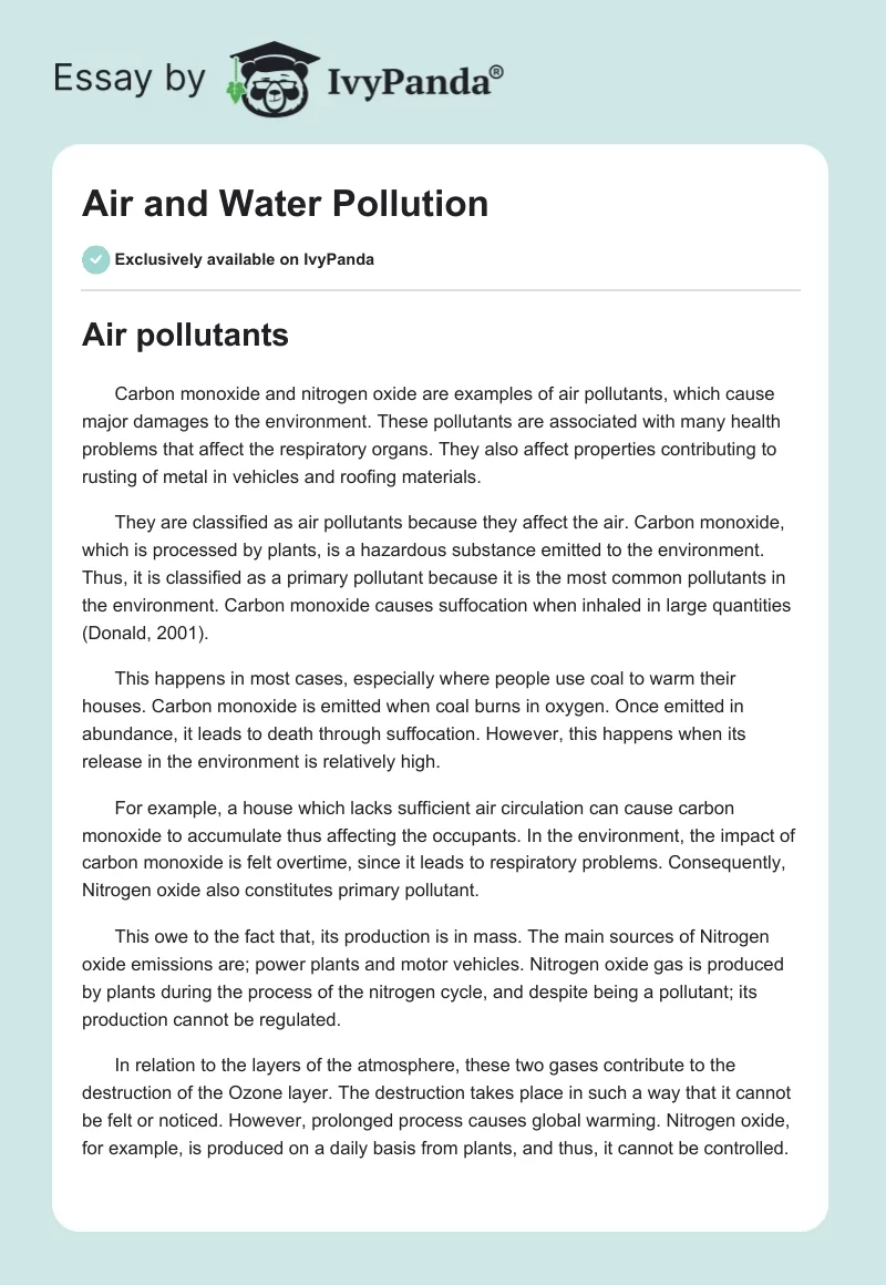 Air and Water Pollution. Page 1