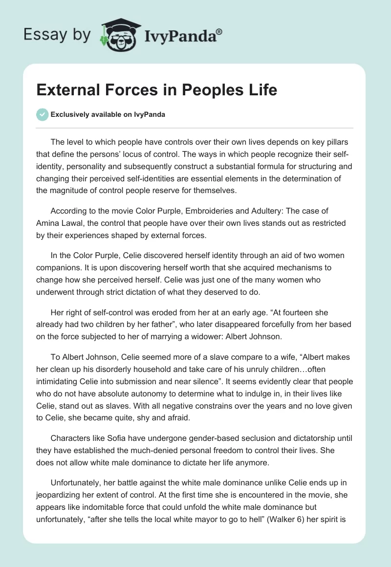 External Forces in Peoples Life. Page 1